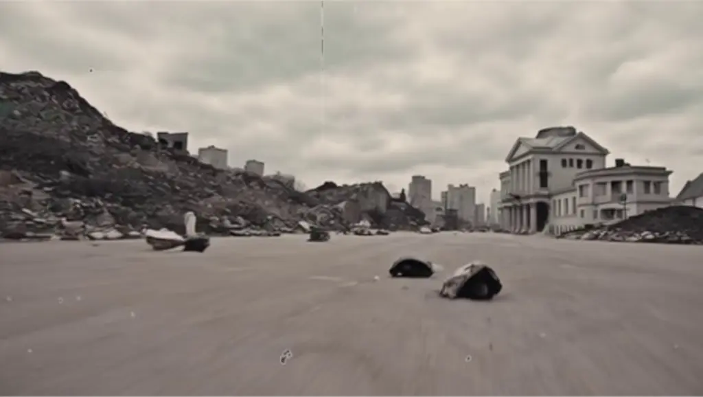 Night grid lights over cracked asphalt
